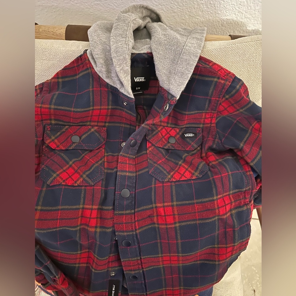 Vans boys flannel with hoodie size 5